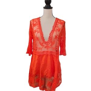 Orange Lace Swim Cover-Up